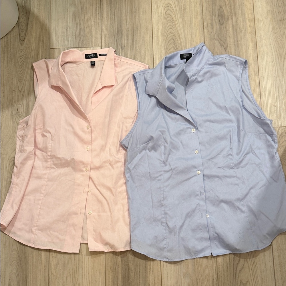 Women's Sleeveless Button-Down Shirts - Light Pink and Light Blue